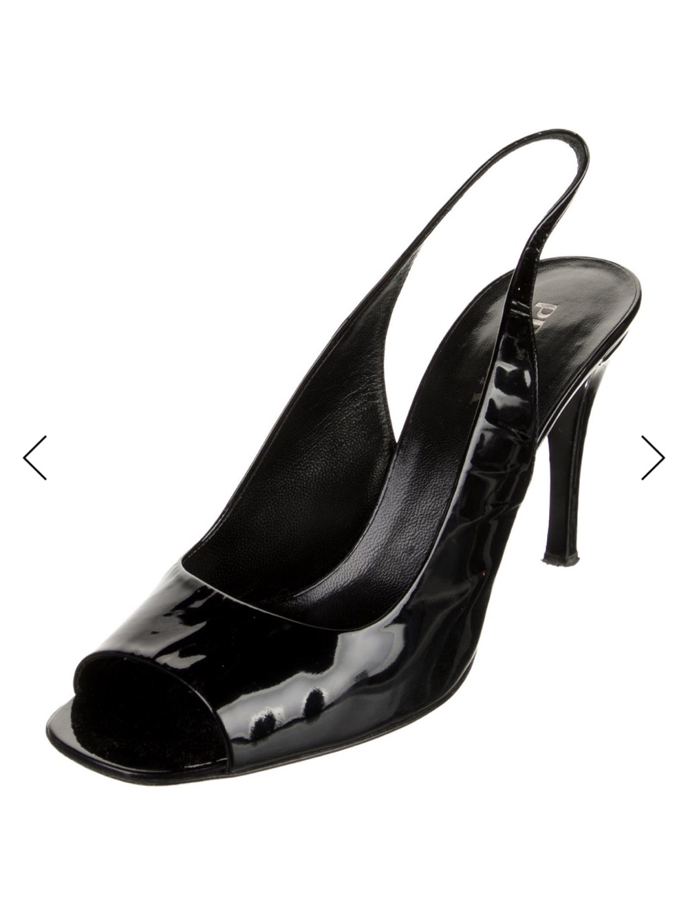 Black Patent Peep-Toe Slingback Prada Heels - Picture 2 of 6